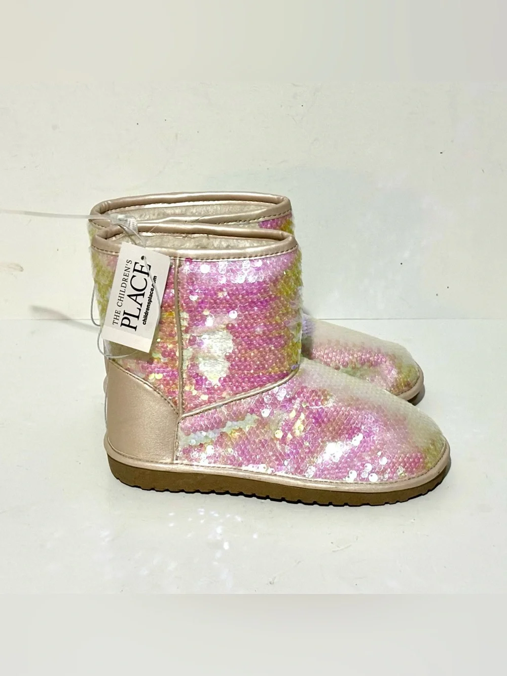 The Children's Place Iridescent Sequin Short Boots - Pastel Pink & Yellow NWT
